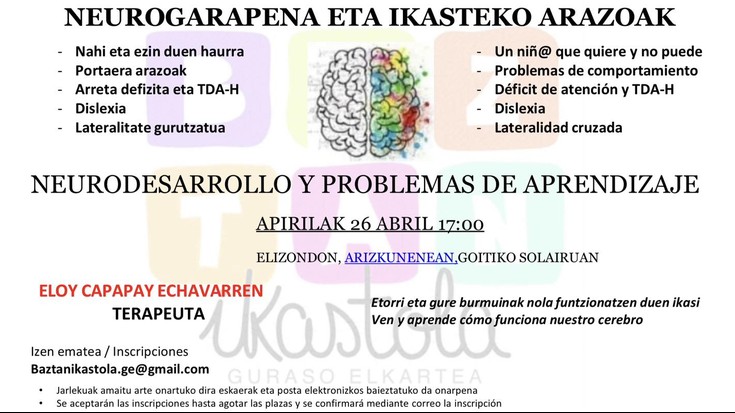 Baztan Ikastolak neurogarapenari buruzko solasaldia antolatu du