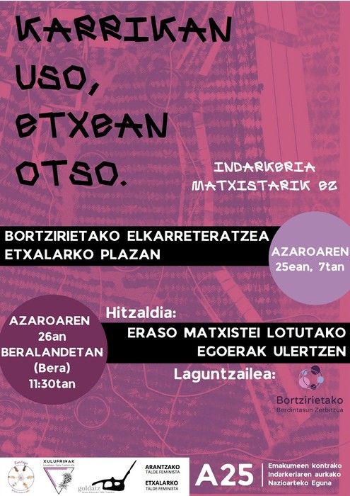 Elkarretaratzean eginen dituzte azaroaren 25ean Bortzirietan, Malerrekan eta Baztanen
