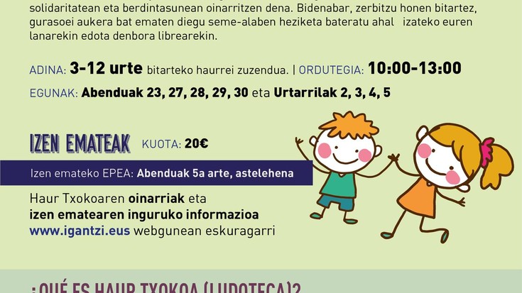 Bortzirietako Berdintasun Zerbitzuak Haur Txokoa antolatuko du Gabonetan