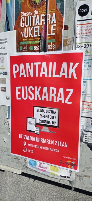 ‘Pantailak euskaraz’ mugimenduaren aurkezpen hitzaldia gaur Kultur Etxean