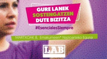 Zaintza lanak aitortzeko enegarren aldiz grebara eta kaleak hartzera deitu du LAB sindikatuak