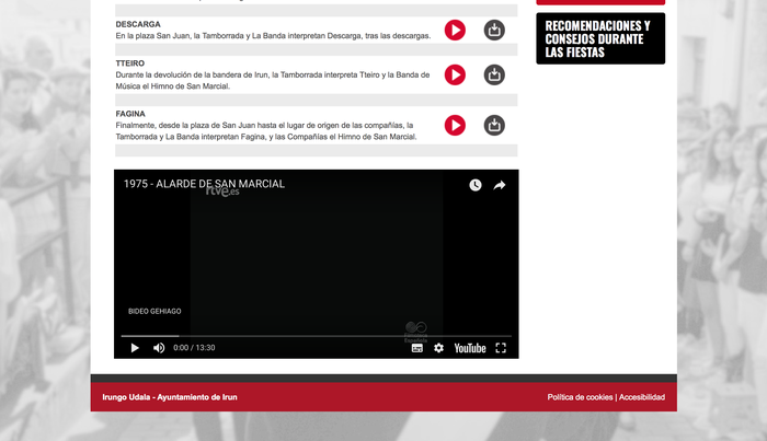 La España de Francoren 1975ko NO.DO bat publikatu ostean, irungo Udalak jaietako microsite-a konpondu du
