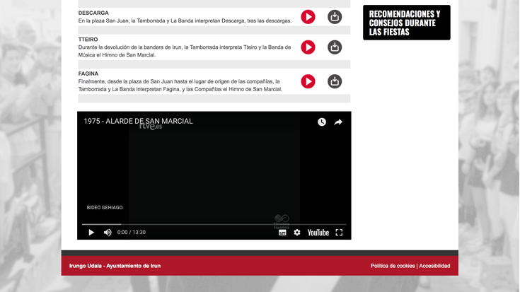 La España de Francoren 1975ko NO.DO bat publikatu ostean, irungo Udalak jaietako microsite-a konpondu du