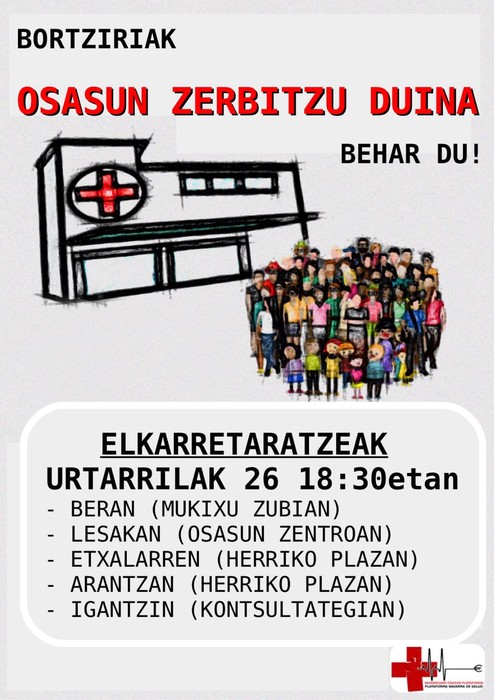 Osasun zerbitzu duina aldarrikatuko dute gaur Bortzirietan