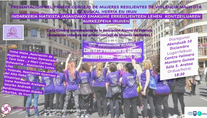 Indarkeria Matxistaren Biktima Erresilienteen Kontseilua aurkeztuko dute gaur Irunen