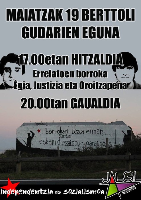 Errelatoaren borroka, egia, justizia eta oroitzapenari buruzko hitzaldia antolatu du Jalgi Urruñak