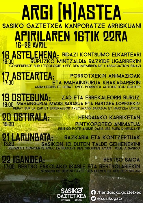 Kanporaketaren aurka, Argia (H)astea antolatu dute Sasiko Gaztetxean