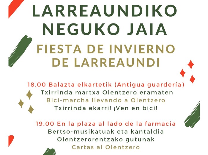 Olentzero Naporekin helduko da, baina Larreaundin txirrindaz iragarriko dute aurten bere etorrera 