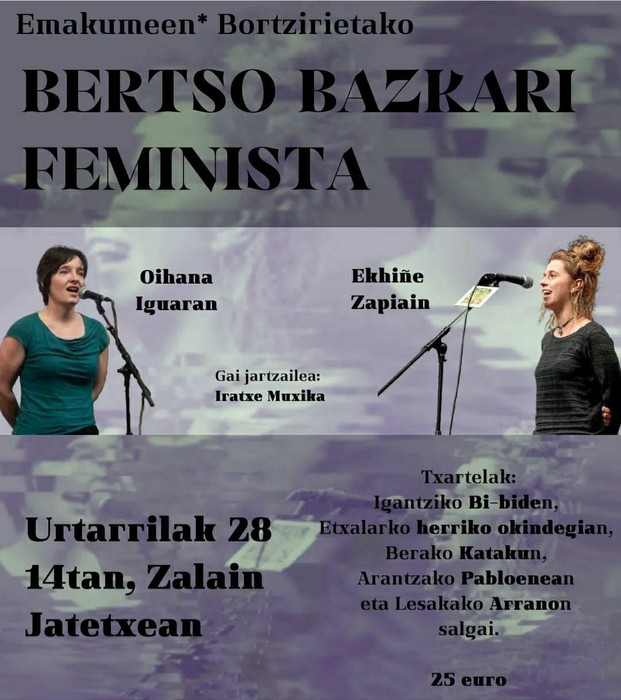 Bortzirietako talde feministek emakumeen* bertso bazkari feminista antolatu dute